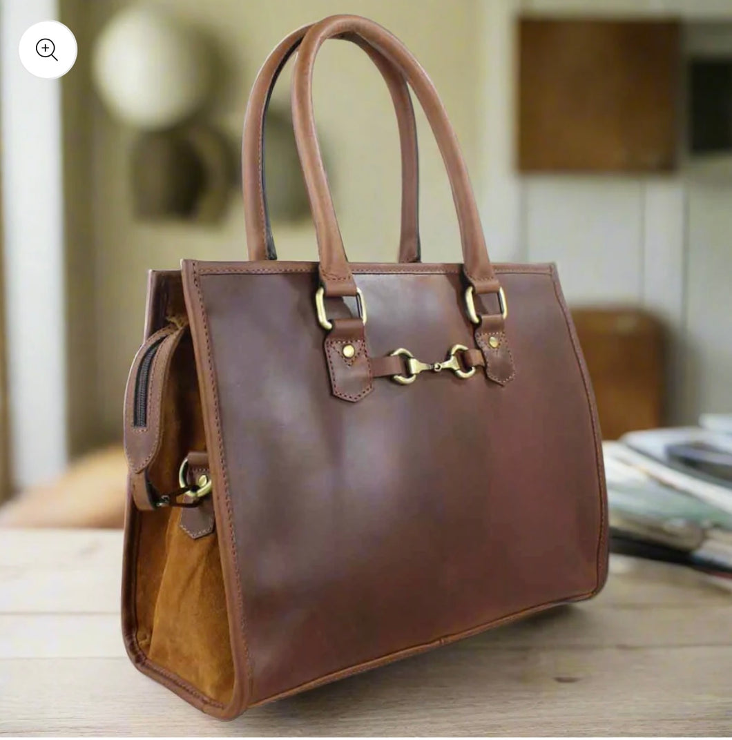 Abigail Snaffle Bag in Leather and Suede