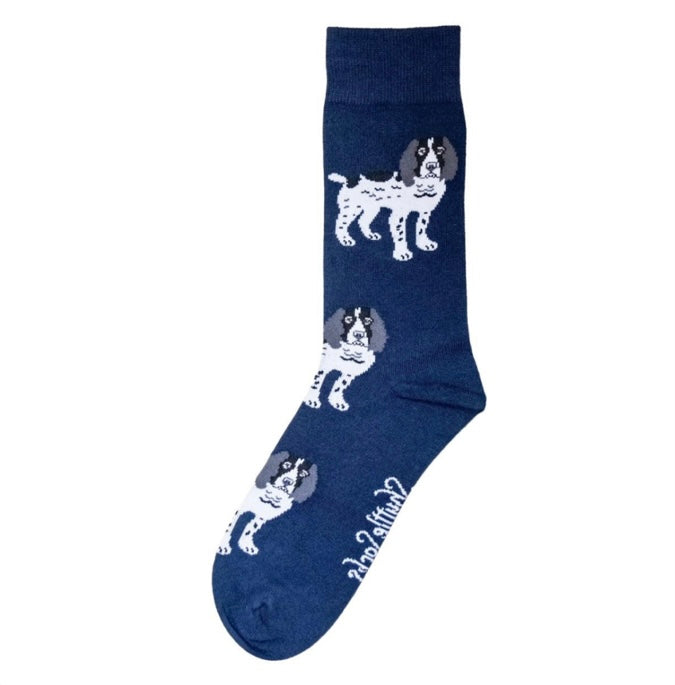 Shuttle socks Navy Black & White Spaniel Socks