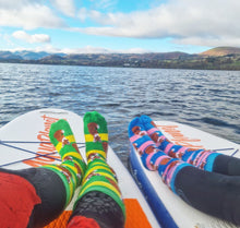 Load image into Gallery viewer, Shuttle socks Green &amp; Yellow Long Fox Welly Socks
