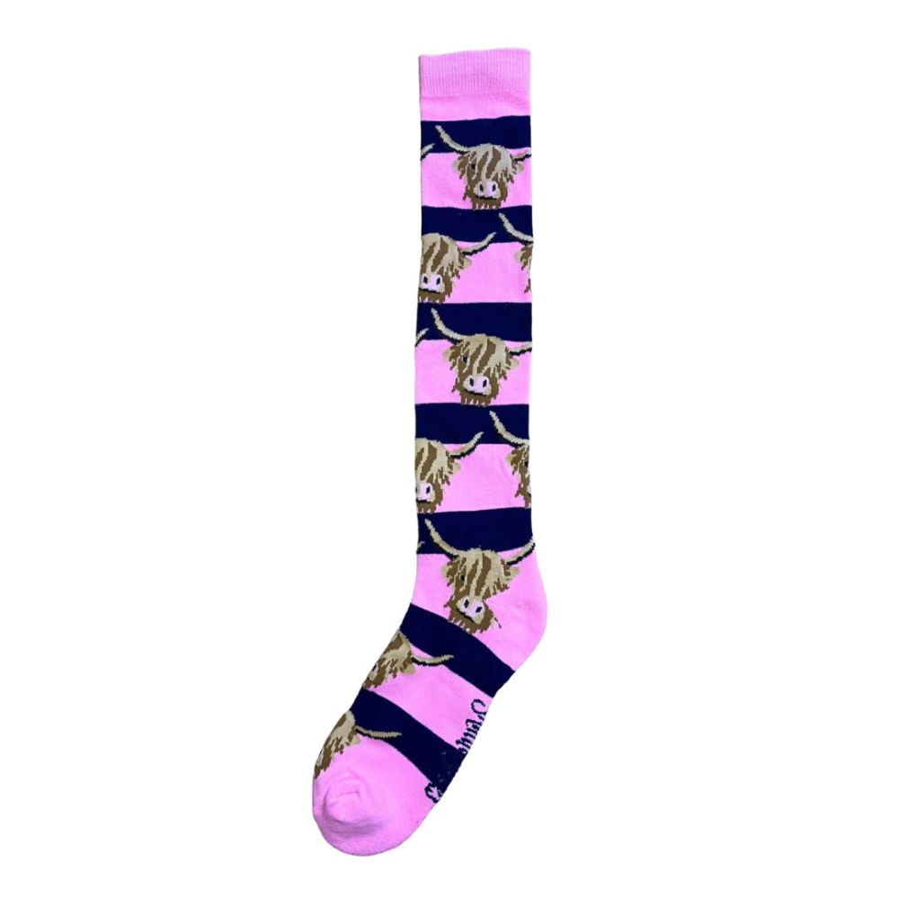 Shuttle socks Pink & Navy Long Highland Cow Welly Socks