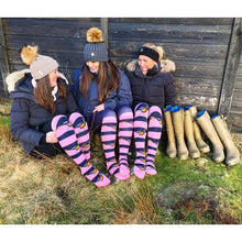Load image into Gallery viewer, Shuttle socks Pink &amp; Navy Long Pheasant Welly Socks
